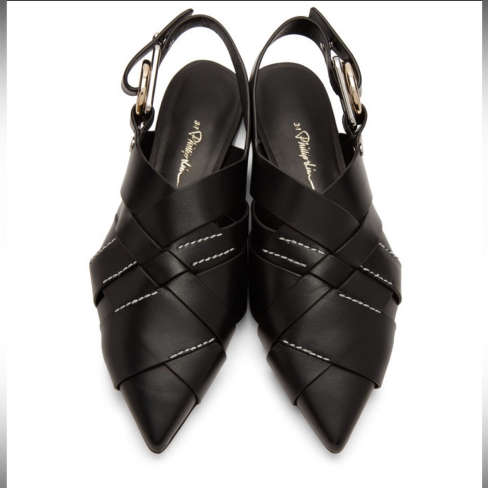 3.1 Phillip Lim Black Woven Pointy Deanna Flats